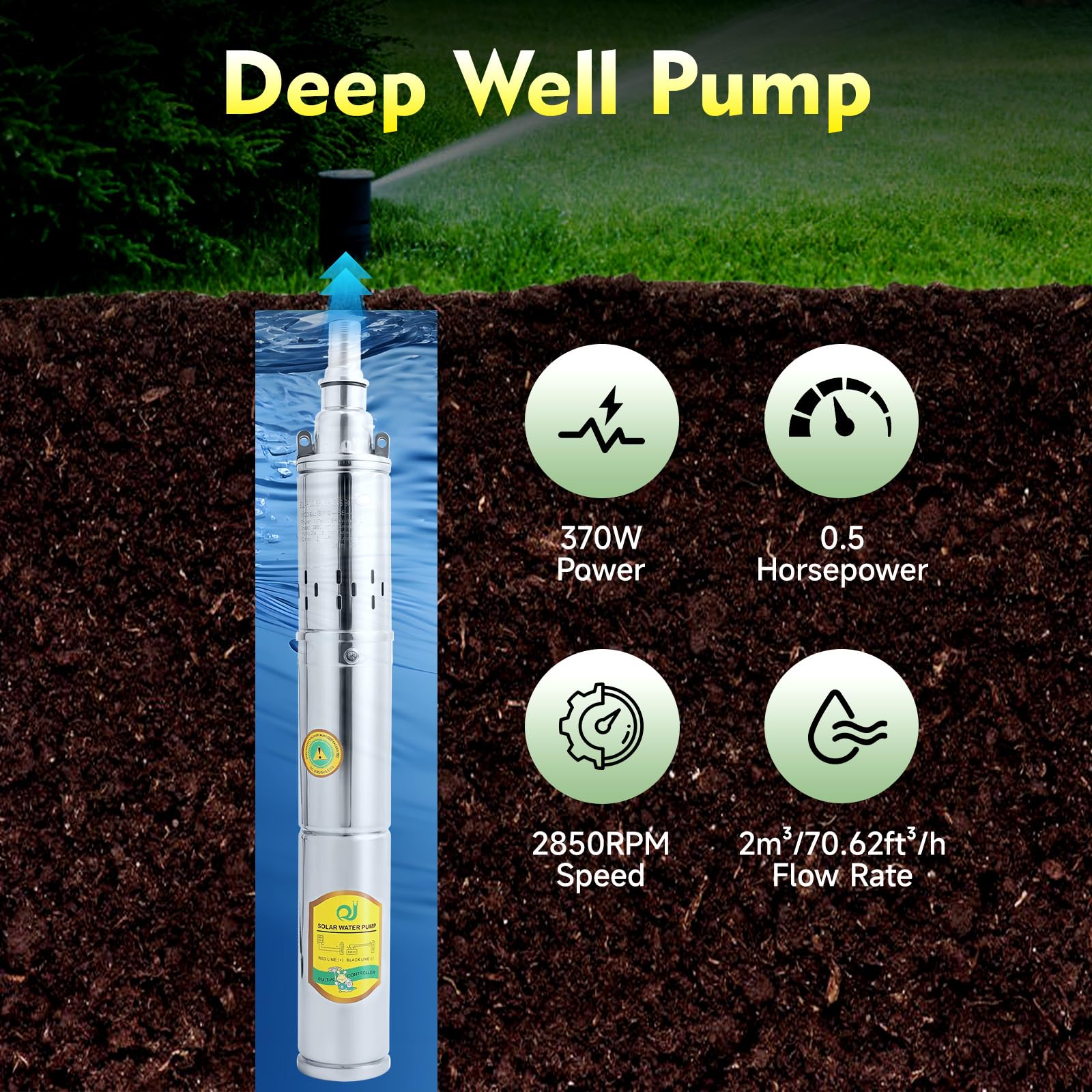 Solar Water Pump Deep Well, DC 24V 370W Stainless Steel Screw Pump 213ft Lift 2850 RPM Flow Deep Well Submersible Solar Water Pump Farm Ranch Irrigation Pump Kit - Image 7