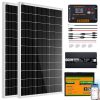 ECO-WORTHY 200 Watt 12V Complete Solar Panel Starter Kit for RV Off Grid with Battery and Inverter: 2pcs 100W Solar Panel + 30A Charge Controller + 100Ah Lithium Battery + Premium Solar Inverter