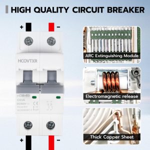 HCOVTXR 63 Amp Solar Panel Disconnect Switch,DC 550V Miniature Circuit Breaker with IP67 Breaker Box for Solar PV Homes