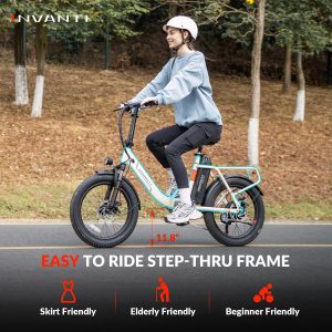 INVANTI Folding Electric Bike, Peak 1000W Ebikes for Adults, 25Mph Top Speed 45Miles 20" Step-Thru Fat Tire Electric Bike for All Terrains with Rear Rack,7-Speed,Front Suspension