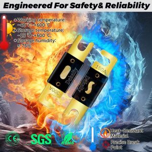 Dekeliy ANL Fuse Kit with 10Pcs 150 Amp Fuses & 10Pcs 300 Amp Fuses,Inline Blade Fuse with Gold-Plated Terminals for Car Audio,Solar System, Boat,Truck,RV,Car Fuse with12V/24V Circuit Protection