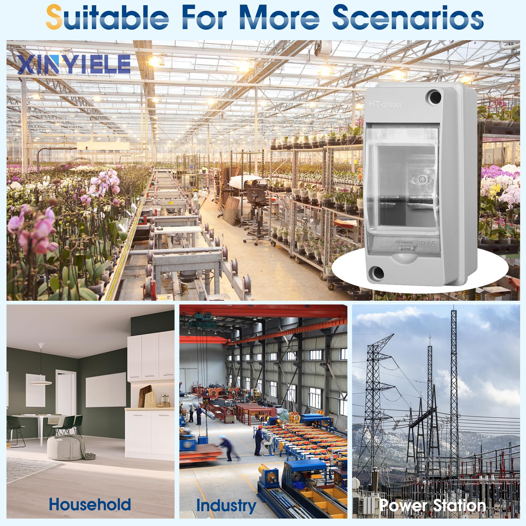 XINYIELE Waterproof Distribution Protection Box, ABS Plastic Breaker Electrical Box and Transparent Cover IP65, for Indoor Outdoor Wall Circuit Breaker (HT-2WAY) - Image 3