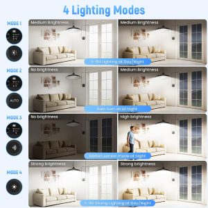 APILAB Solar Shed Light Indoor Outdoor, 2000LM Daytime Available Motion Sensor Pendant Light, Solar Indoor Lights with 4 Lighting Modes Remote Control for Barn, Patio, Gazebo, Shop, Garage