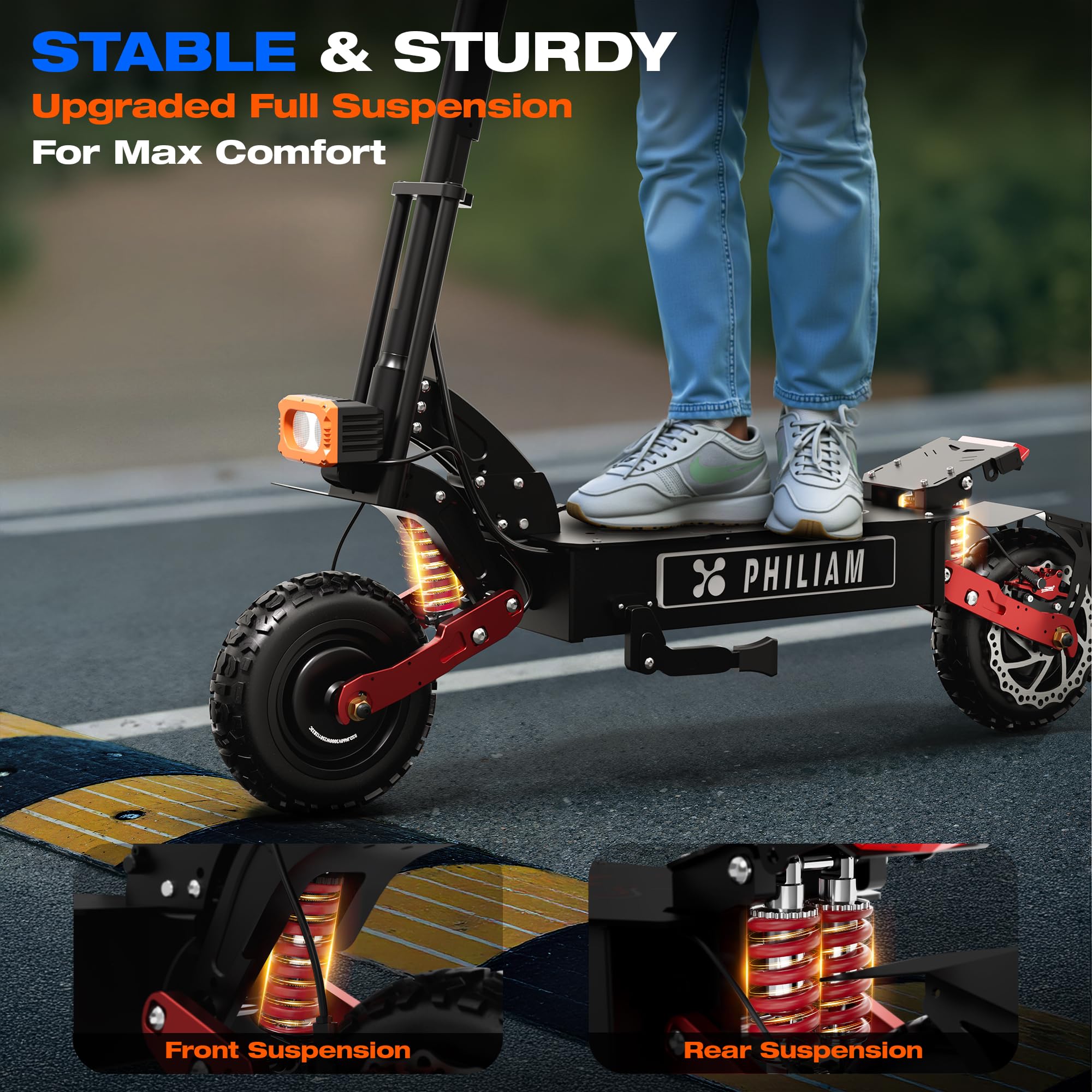 PHILIAM Adult Electric Scooter 6000W Dual Motor up to 55MPH Speed & Range to 70 Miles, E Scooter with 60V 38Ah Battery, 11" All Terrain Fat tires, Full Suspensions & Foldable Off Road Electric Scooter - Image 6