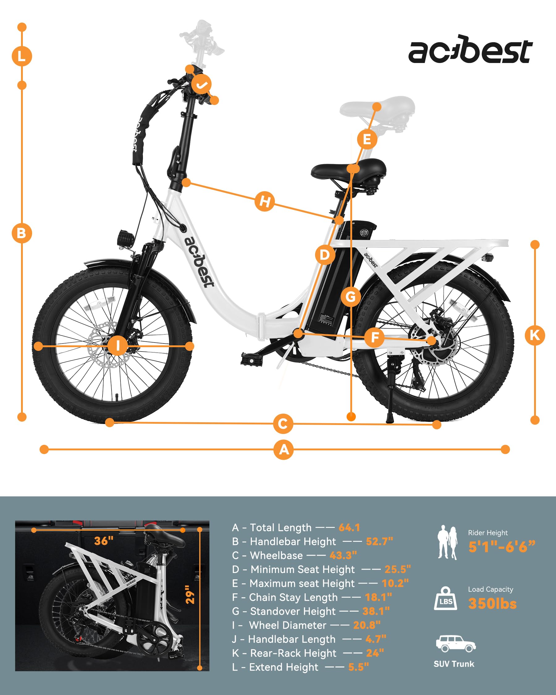 Qlife Electric Bike for Adults, Mars 20'' Fat Tire Folding Ebike with Peak 1200W Motor, 7 Speed 28MPH, 48V 499Wh Removable Battery Max Range 55 Miles, Foldable Electric Bicycle, White - Image 2