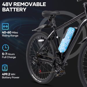 Electric Mountain Bike 26" for Adults, 350W Commuter Electric Bikes 48V 20mph with Front Suspension Fork and Dual Disk Brakes for Mountain Beach Snow
