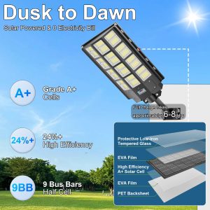 Jadisi 2-Pack Solar Street Lights Outdoor Waterproof, 8000W Solar Light Outdoor Dusk to Dawn, 240000LM 7000K Flood Light Motion Sensor for Garden/Yard/Parking Lot Lighting