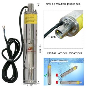JENENSERIES Pump 500W DC 48V Solar Water Pumps, Max head 393ft,7.9GPM Flow,3 inch Solar deep well submersible Pumps with MPPT controller float switch kits for home or farm