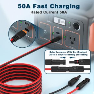 Solar Panel Connector to XT60i Connector Cable 50FT, 12AWG Solar to XT60i Charge Extension Cable XT60i (Plug Female) Cable for RV Folding Solar Panel, Portable Power Station, Solar Generator