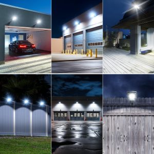 WYWNA Solar Lights Outdoor, IP66 Waterproof Motion Sensor Powered Solar Street Light, 6500K Dusk to Dawn LED Flood Light with Remote Control, Commercial Area Lighting for Yard Parking Lot (4 Pack)