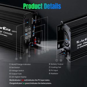 12A Boost MPPT Solar Charge Controller Solar Panel Regulator for24V/36V/48V/60V/72V Lead-Acid, LiFePO4, Gel, Flooded Batteries etc in Golf Cart,eBike,Club Car, Scooterand Solar System