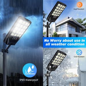 JWT 4 Pack Solar Street Lights Outdoor Waterproof - Solar Powered Flood Light with Motion Sensor & Remote Control 6500K 20000LM,Dusk to Dawn Commercial Solar Lights Outdoor for Parking Lot