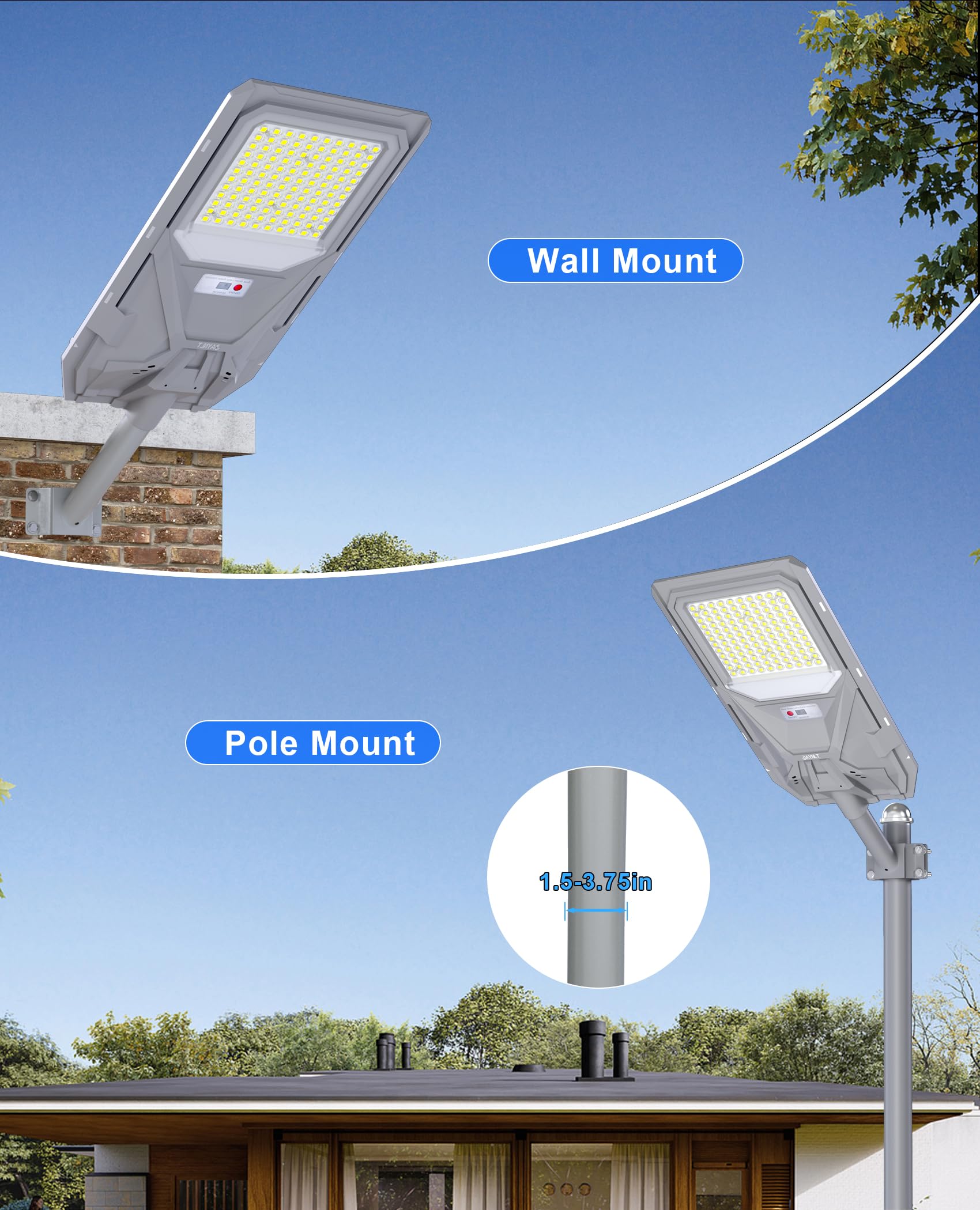 JAYNLT X-8500W Solar Street Lights,6500K Commercial Parking Lot Light Dusk to Dawn Dusk to Dawn,IP68 Waterproof Flood Security Street Lights Motion Sensor for Yard,Street - Image 3