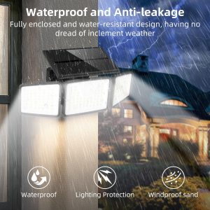 daphino 2500LM Solar Lights Outdoor with Motion Sensor,3 Head 270° Wide Angle Street Area Lights, IP65 Waterproof Security Lighting with 3 Modes(Non-Remote,2 Pcs)