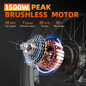 20" Fat Tire Electric Bike for Adults 750W/1500W Peak Motor Ebike 28 MPH E bike 90 Miles Long Range Urban Outdoor Commuter Ebikes with 48V Removable Battery 7 Speed E-bike All-Terrain Electric Bicycle