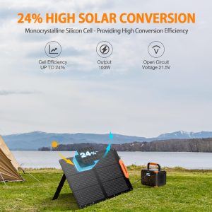 GRECELL 100W Solar Panel for Power Station Generator, 21.5V Portable Foldable Solar Panel with Fast Charger and Adjustable Kickstand Solar Cell Charger for Outdoor Camping RV Van Travel