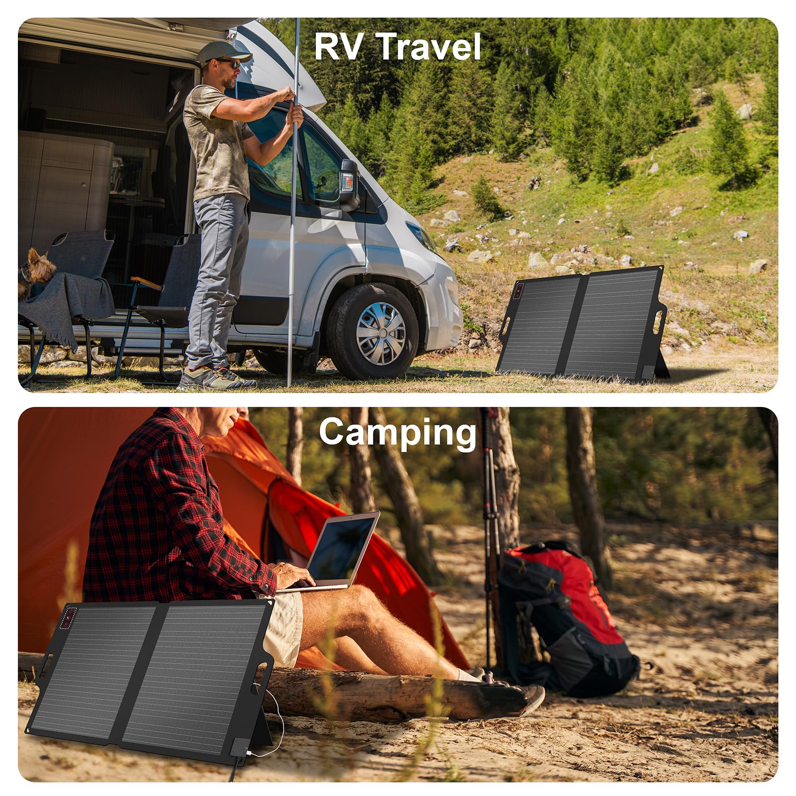 Voominhtec 100W 22V ETFE Folding Portable Solar Panel, IP67 Waterproof Foldable 24% High Efficiency, QC3.0 USB-A &Type-C Output,-Light Solar Charger for Power Station RV Camping Off Grid - Image 2