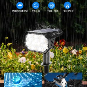Brightown Solar Lights Outdoor Waterproof IP67, [Cool & Warm Light 2-in-1] Solar Spot Lights Outdoor, 2 Colors 3 Brightness Levels LED Outdoor Solar Lights for Yard Pathway Garden House, 2 Pack