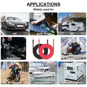 Battery Cable - iGreely 8 AWG 8 Gauge Wire Tinned Copper Wire Battery Power Inverter Cables with 3/8'' Lugs Terminals for Solar Panel Automotive Motor Automotive Motorcycle RV Marine Boat 10ft/3m