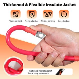 2 Gauge AWG Battery Cables 6 Ft Black+6 Ft Red, Pure Copper Power Inverter Wire Set with 3/8 in Lugs Both Ends,High Power Flexible&Durable for Automotive Solar Marine Boat RV Car Motorcycle-UL-Outdoor