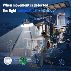 daphino 2500LM Solar Lights Outdoor with Motion Sensor,3 Head 270° Wide Angle Street Area Lights, IP65 Waterproof Security Lighting with 3 Modes(Non-Remote,2 Pcs)