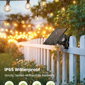 Brightown 58FT Solar String Lights Outdoor with Remote Cable Ties and Hooks, Commercial Grade Patio Lights with 26 LED Shatterproof Bulbs, 3 Light Modes Hanging Light for Backyard Party Decor
