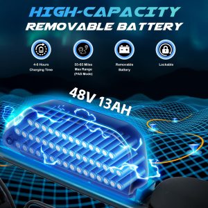 Narrak Electric Bike for Adults,1100W Peak Motor 16"x 4.0 Fat Tires 28MPH E-Bike, 48V Removable Battery Dirt Bike, Dual Suspension & Brakes Motorcycle, 7-Speed, All Terrain for Mountains, Snow (Black)