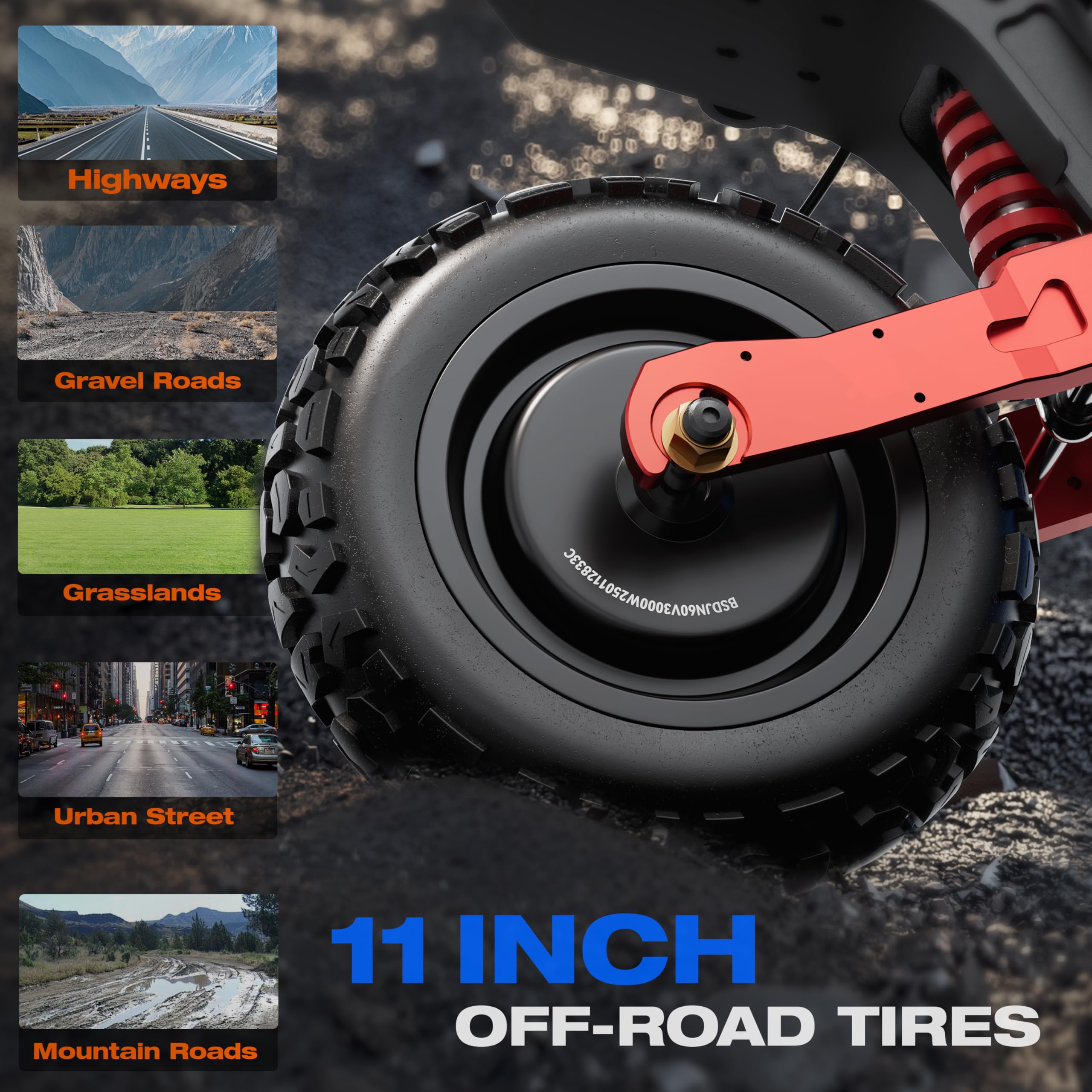 PHILIAM Adult Electric Scooter 6000W Dual Motor up to 55MPH Speed & Range to 70 Miles, E Scooter with 60V 38Ah Battery, 11" All Terrain Fat tires, Full Suspensions & Foldable Off Road Electric Scooter - Image 4