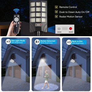 4pcs 600W 30000LM Solar Street Lights Outdoor Waterproof Solar Street Lights for Outside Parking Lot 192 5730LEDs Dusk to Dawn Solar Outdoor Lighting Motion Sensor Light for Garage Remote Control