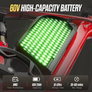 PUJH 5000W Dual Motors Adults Electric Bike, 60V 20Ah 26" Fat Tire Fast Ebike, Max 45 mph up to 100 Miles Full Suspension Hydraulic Disc Brake Class 3 Ebike Off Road Mountain Hunting for Men (Red)