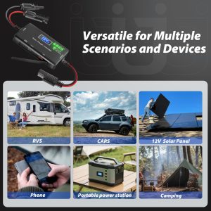 Solar Charge Controller 12V 20A, Solar Panel Charge Controller with Type-C and USB Output for Solar Panel and Gel, AGM, LiFePO₄ Battery
