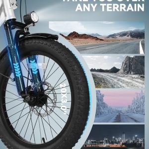 Qlife Electric Bike for Adults, Mars 20'' Fat Tire Folding Ebike with Peak 1200W Motor, 7 Speed 28MPH, 48V 499Wh Removable Battery Max Range 55 Miles, Foldable Electric Bicycle, White