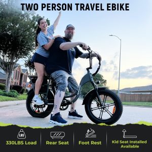 Mukkpet Breeze Electric Bike for Adults, Peak 1500w Motor 30AH Dual Batteries Ebike, 120Miles Two Seater Cargo Electric Bike, 20” *4.0 Fat Tire Ebikes for Adults UL2849 Certified