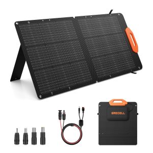 GRECELL 100W Solar Panel for Power Station Generator, 21.5V Portable Foldable Solar Panel with Fast Charger and Adjustable Kickstand Solar Cell Charger for Outdoor Camping RV Van Travel