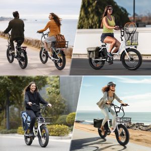 isinwheel U7 E Bike for Adults Electric Bike with Dual Cargo Rack, 48V 1000W Peak Ebikes for Adults, 7 Speed Gear, 20mph Step Thru Cruiser Electric Bicycles, 20" × 3“ Fat Tire Ebike
