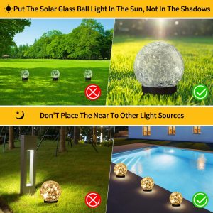 JKIMK Solar Globe Lights Outdoor Waterproof-Solar Balls Garden-Cracked Glass Ball Solar Lights Outdoor-Solar Orbs Outside-Outdoor Decorations Patio & Yard Lawn Backyard Decor (GUO-XBQ-5-5-5)