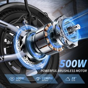 Qlaway 14 Inch Ebike 500W Folding Electric Bike 48V 10.4AH Battery Range 38 Miles Maximum Speed 22 MPH City Commuter Bicycle