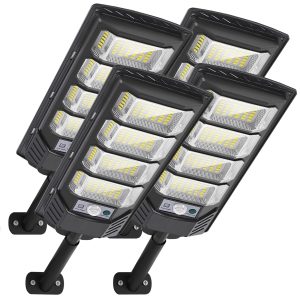 Eontim Solar Street Lights Outdoor, Wide-Angle LED Flood Light with Motion Sensor, Dusk-to-Dawn, Waterproof, Solar Powered Security Light for Yard, Driveway, Garage, Barn (4 Pack)