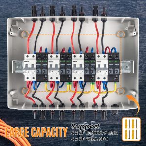 PJERJZN Solar Combiner Box 4-in-4-Out 40A Circuit Breaker with Surge Protector PV Combiner Box Waterproof Enclosure for RV/Rooftop/Off-Grid Systems/Solar Panel System