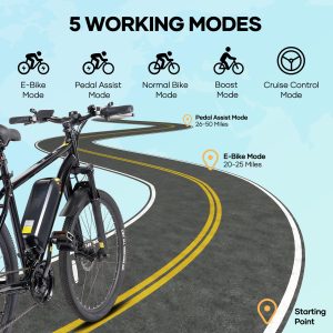 Electric Mountain Bike 26" for Adults, 350W Commuter Electric Bikes 48V 20mph with Front Suspension Fork and Dual Disk Brakes for Mountain Beach Snow