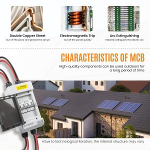 Pjerjzn Solar Panels Disconnect Switch 40A 400VDC PV Shut Off Switch Outdoor 2 String Circuit Breaker Box IP66 Waterproof UV-Proof