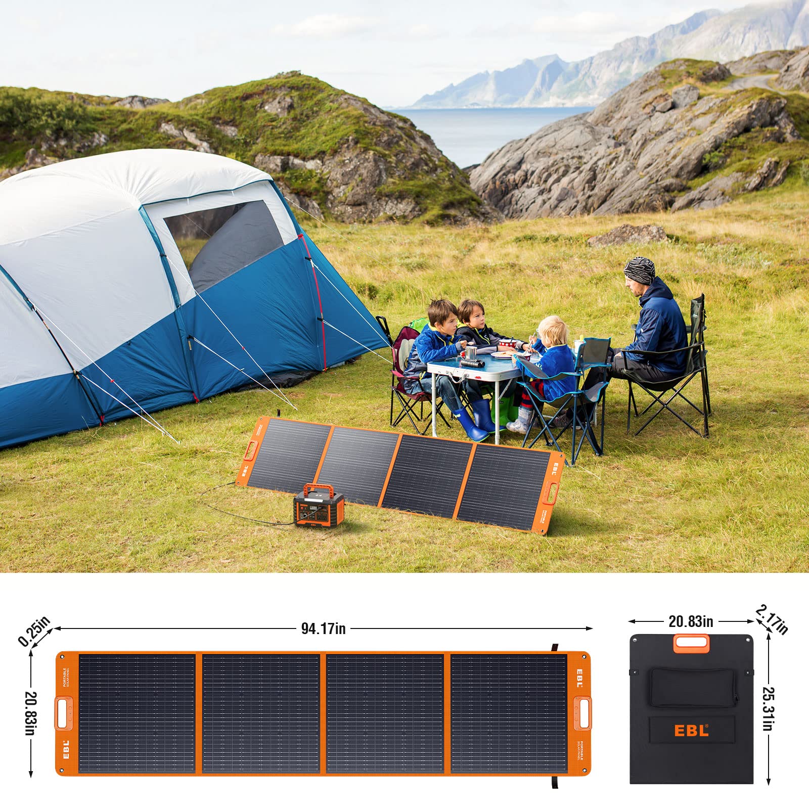 EBL 200W Portable Solar Panel for Power Station, Waterproof IP65 Foldable Solar Panel with MC-4 Anderson Output Connector for RV, Camping, Blackout - Image 4