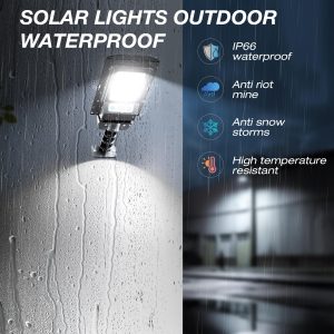 WYWNA Solar Lights Outdoor, IP66 Waterproof Motion Sensor Powered Solar Street Light, 6500K Dusk to Dawn LED Flood Light with Remote Control, Commercial Area Lighting for Yard Parking Lot (4 Pack)