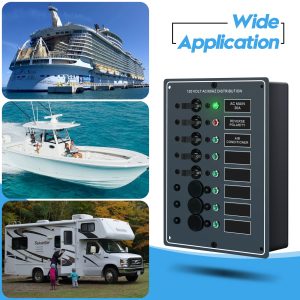 Haoguo AC Main 6 Positions Circuit Breaker Panel with Red Reverse Polarity LED Indicator, Included Free AC Isolation Back Cover, Pre-Wired, Ideal for Marine RV Yacht