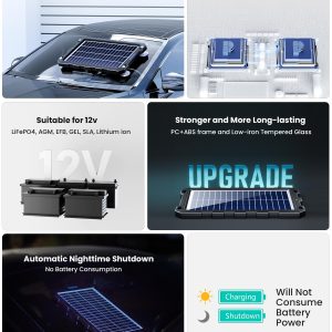POWOXI Upgraded 7.5W-Solar-Battery-Trickle-Charger-Maintainer-12V Portable Waterproof Solar Panel Trickle Charging Kit for Car, Automotive, Motorcycle, Boat, Marine, RV,Trailer, Snowmobile, etc.