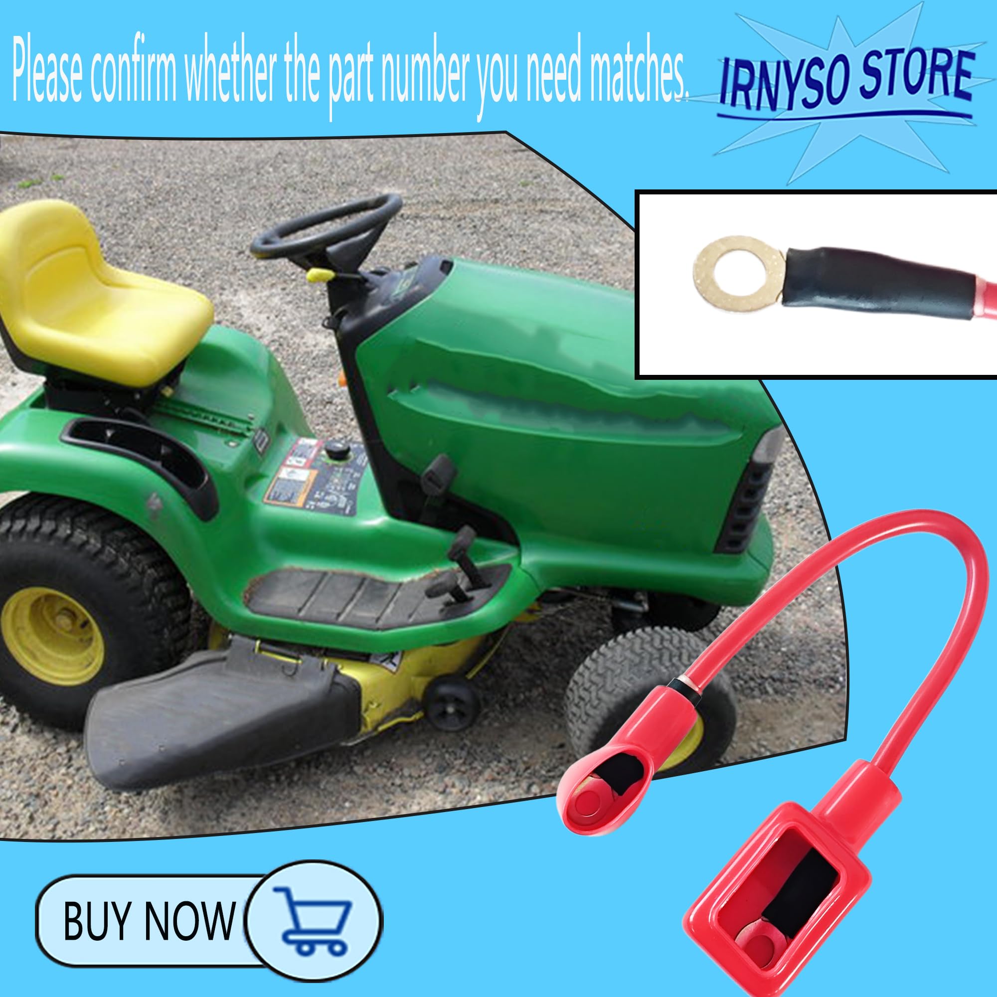 Irnyso Replacement Tractor Lawn Mower Battery Cable Battery Cable AM123446 fits John Deere LT150 LT155 LT160 LT166 LT170 LT180 LTR155 LTR180 etc - Image 3