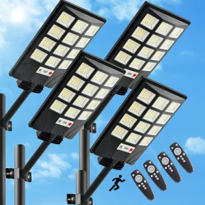 4pcs 600W 30000LM Solar Street Lights Outdoor Waterproof Solar Street Lights for Outside Parking Lot 192 5730LEDs Dusk to Dawn Solar Outdoor Lighting Motion Sensor Light for Garage Remote Control