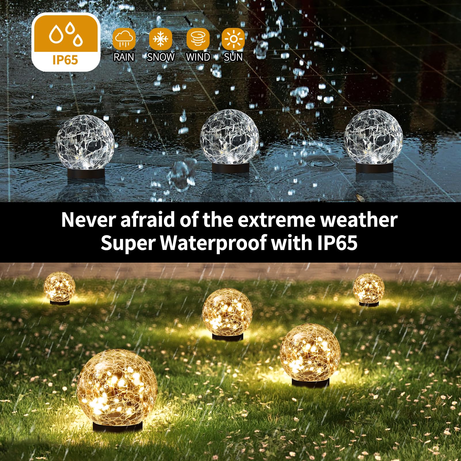 JKIMK Solar Globe Lights Outdoor Waterproof-Solar Balls Garden-Cracked Glass Ball Solar Lights Outdoor-Solar Orbs Outside-Outdoor Decorations Patio & Yard Lawn Backyard Decor (GUO-XBQ-5-5-5) - Image 4