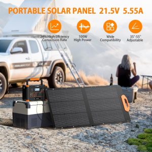 GRECELL 100W Solar Panel for Power Station Generator, 21.5V Portable Foldable Solar Panel with Fast Charger and Adjustable Kickstand Solar Cell Charger for Outdoor Camping RV Van Travel