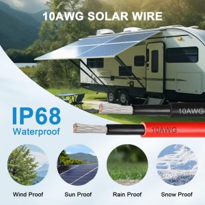 10AWG Solar Extension Panel Cable - 50FT Solar Wire with Waterproof Female and Male Connector and Solar Panel Adaptor Kit Tool PV Wire for RV, Home, Boat, Solar Panels(50feet Red + 50feet Black)